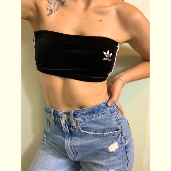 Small, Adidas, black velvet Y2K tube top βοΈ